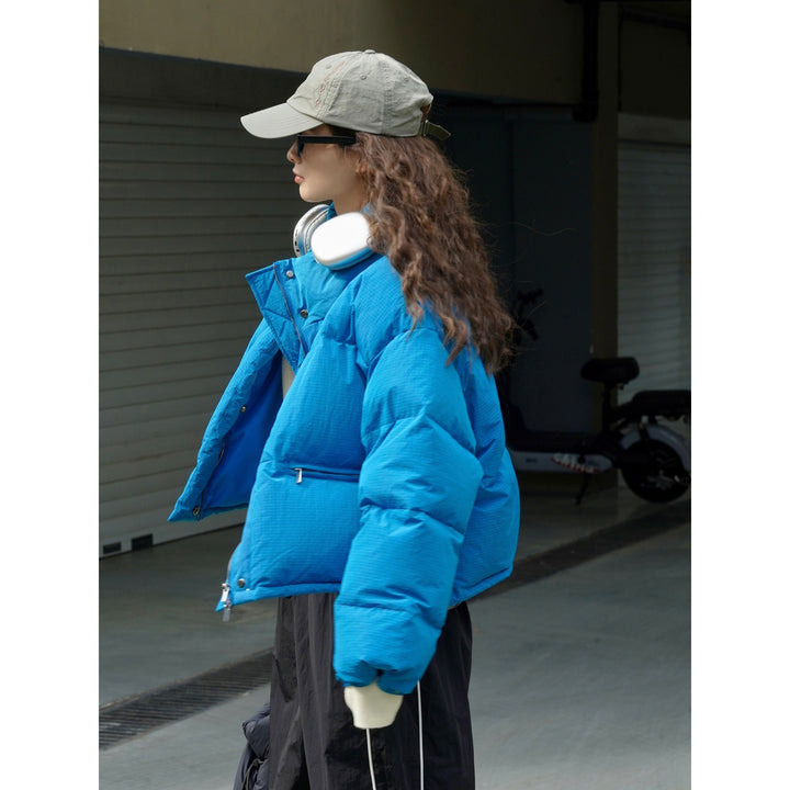 Women's short-cut padded down jacket with high collar and matte nylon surface Amarae