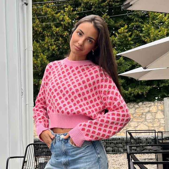 Woman Striped cropped sweater with floral pattern Lune London