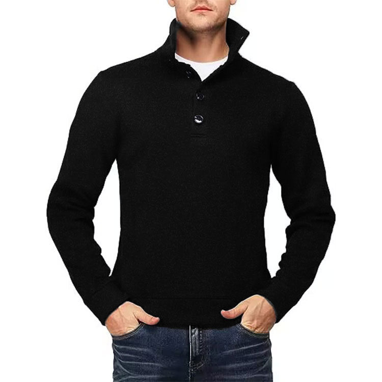 Men's High-Quality Sweater with High Neck and Button Detail Lune London