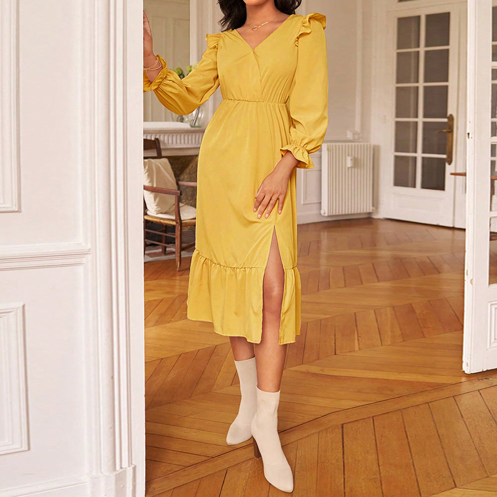 Robe midi pour femme avec un élégant design volant et une fente latérale Chic & Stil