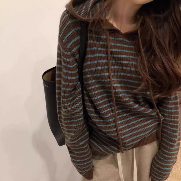 Ladies Comfortable Hooded Sweater with Chic and Stylish Striped Pattern