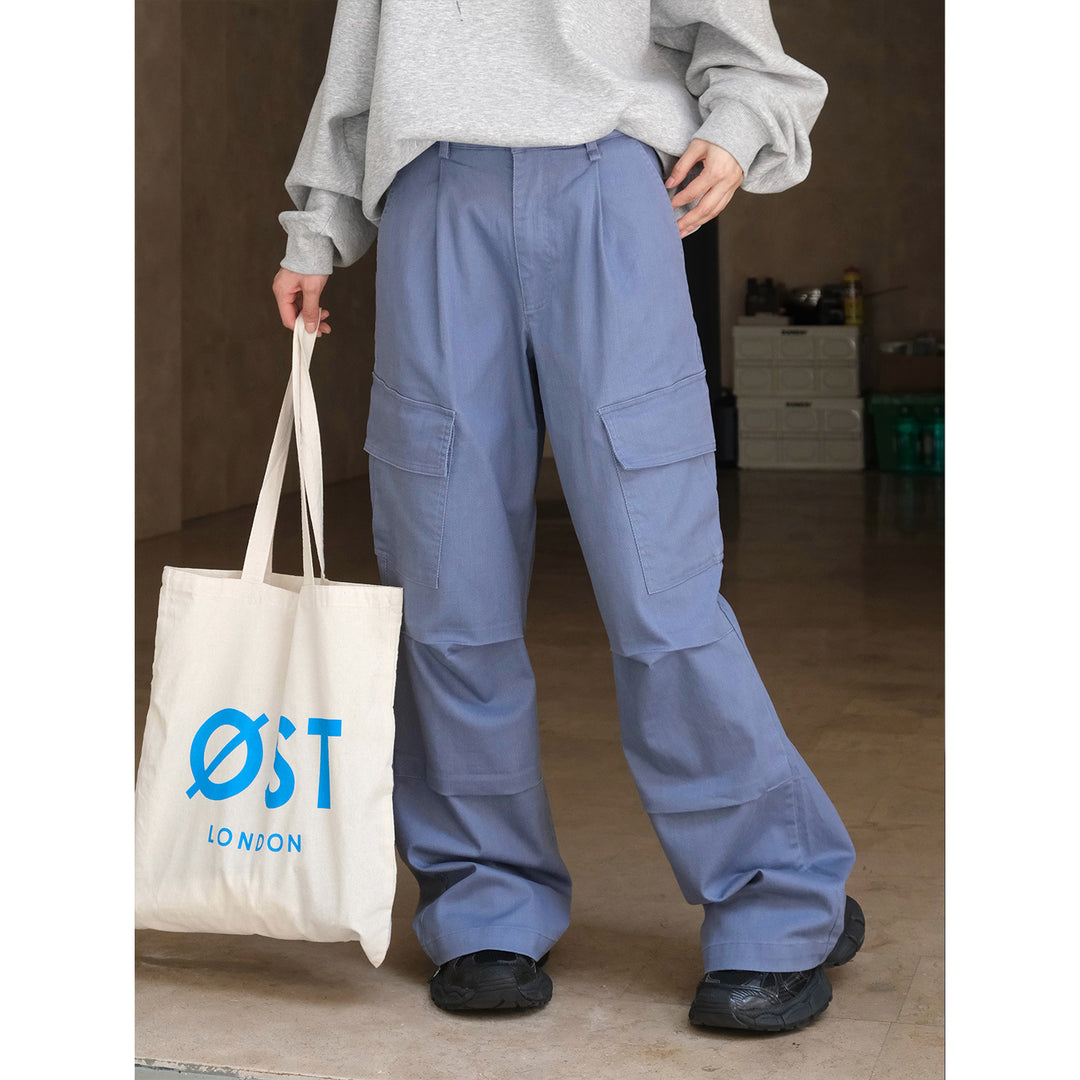 Women's Wide Cargo Palazzo Pants with Pleats and Large Flap Pockets Amarae