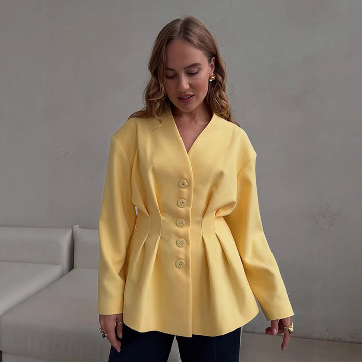 Women's Fitted Blazer with Pleats and Flared Peplum Dress