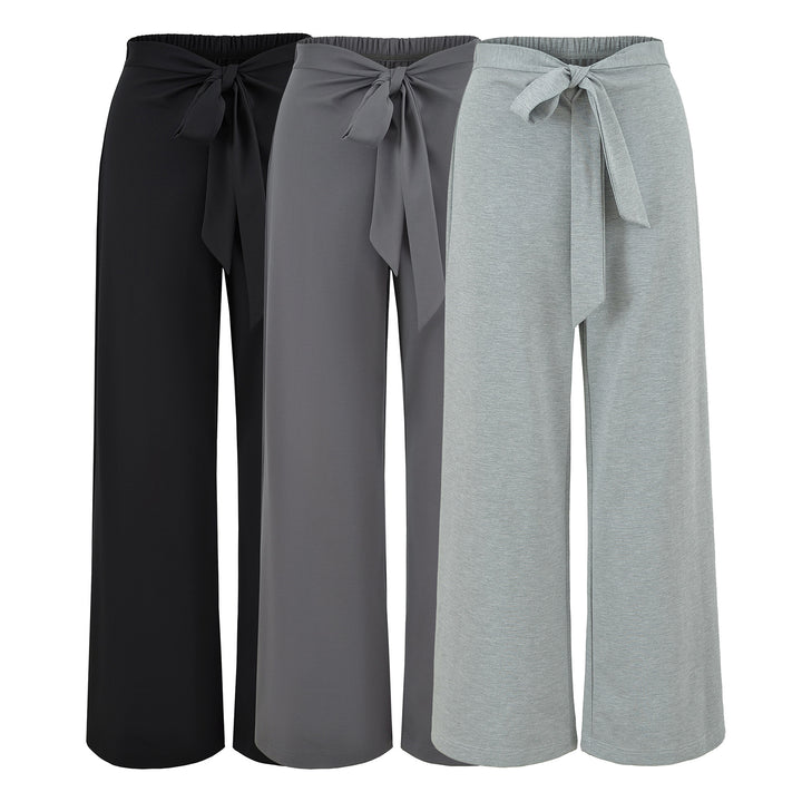 Ladies High-Waisted Wide Palazzo Trousers with Tied Belt Amarae