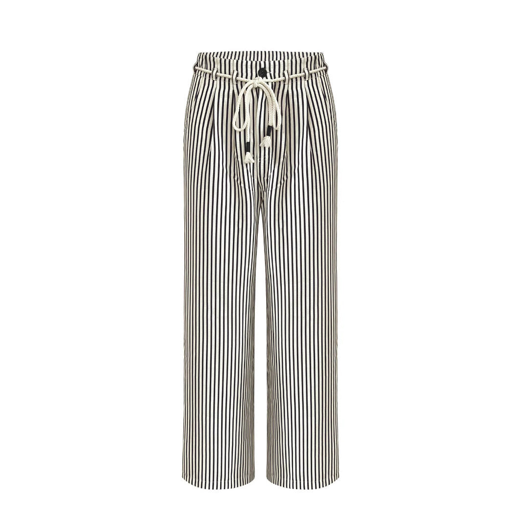 Ladies Comfortable Beach Pants with Casual Striped Pattern and Woven Belt Lune London