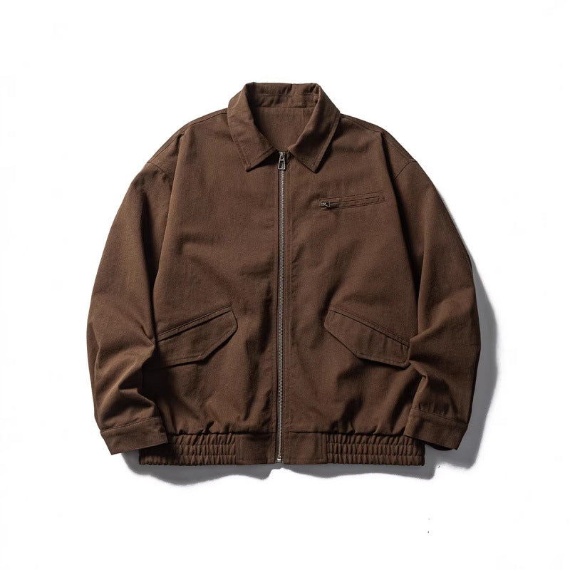Men's Oversized Work Jacket with Full Zip, Chest Zip and Elastic Hem Band Amarae
