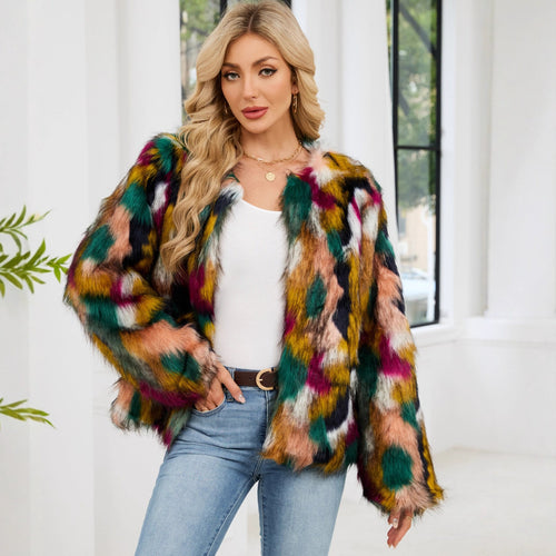Amarae | Ladies' Fashionable Faux Fur Jacket with Eye-catching Pattern