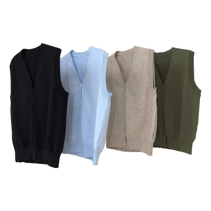 Women's Sleeveless Fine Knit Vest with Button Placket and Ribbed Cuffs Amarae