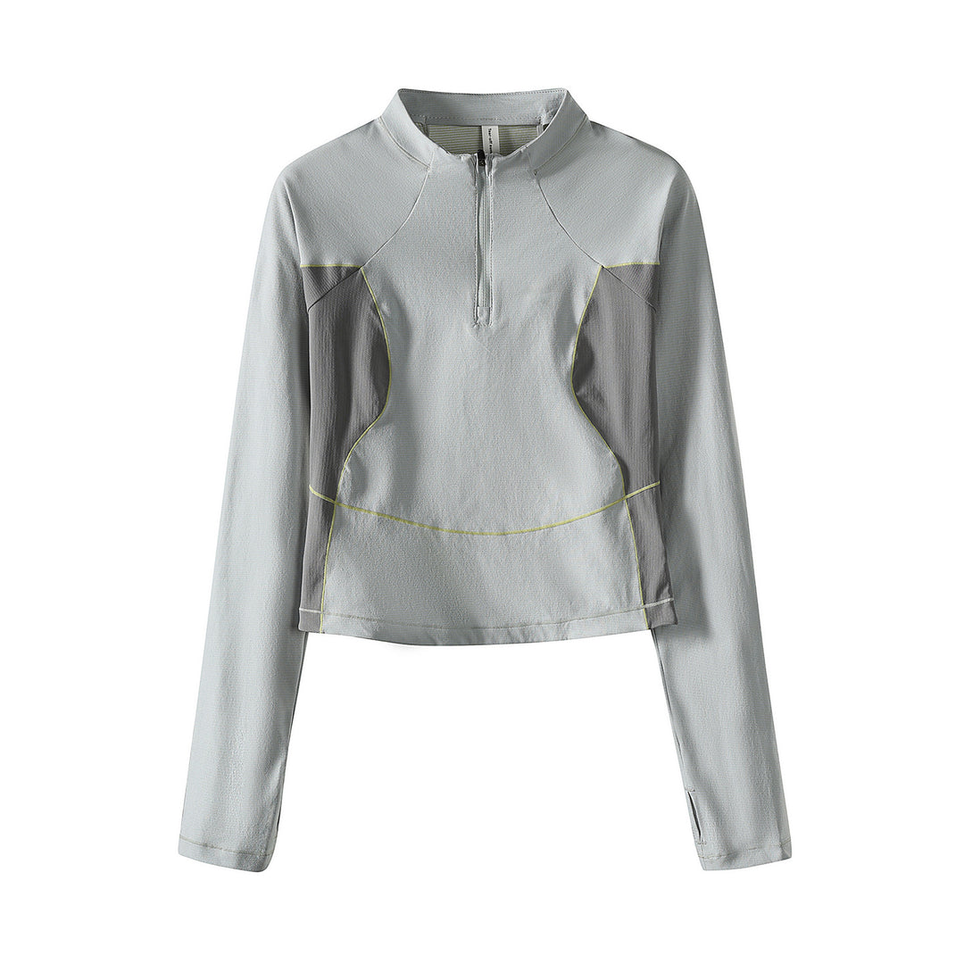 Women's Cropped Half-Zip Training Shirt with Raglan Sleeves and Contrast Panels Amarae