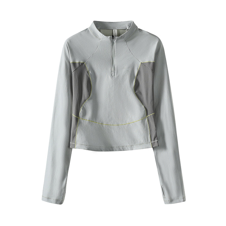 Women's Cropped Half-Zip Training Shirt with Raglan Sleeves and Contrast Panels Amarae