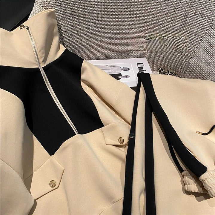 Women's Fashion Hooded Sweater with Zipper and Contrast Details Chic & Stil