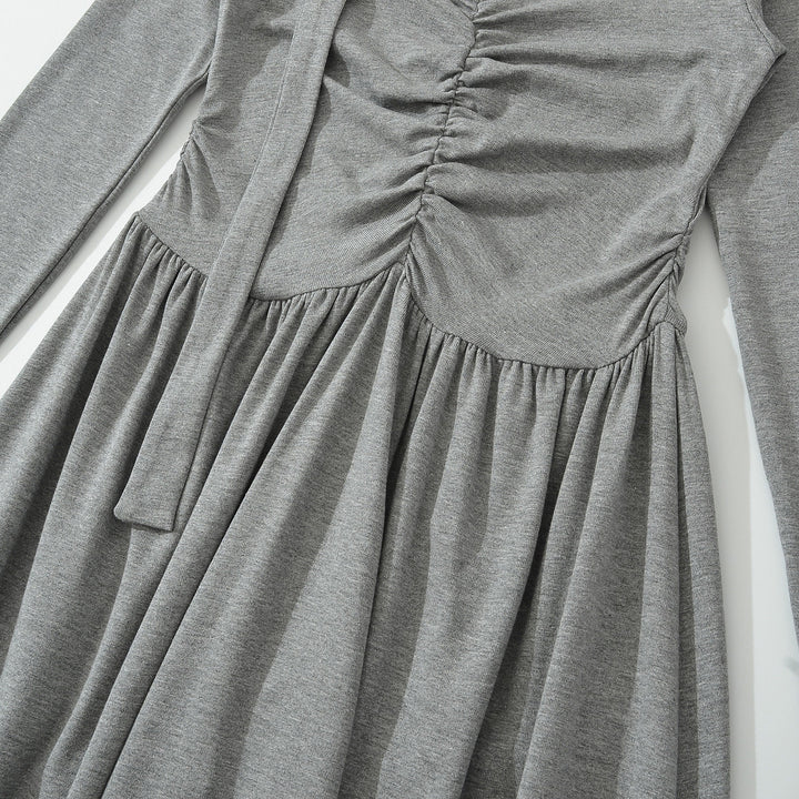 Women Long Jersey Maxi Dress with Gathering, V-Neck and Tied Scarf Amarae