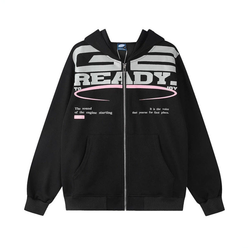 Women's hooded sweatshirt jacket with full zip, oversized cut and statement front print Amarae