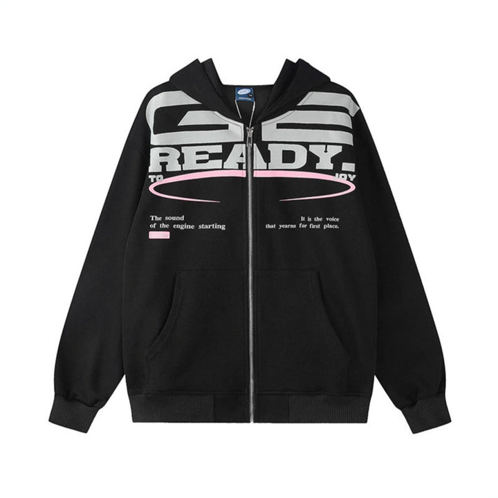 Women's hooded sweatshirt jacket with full zip, oversized cut and statement front print Amarae