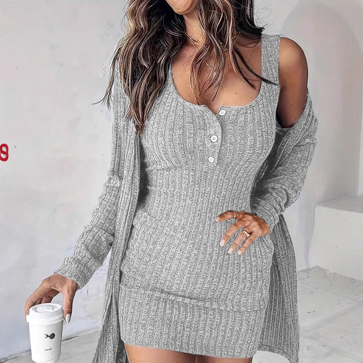 Knit dress for women with button detail and elegant midi cut Lune London