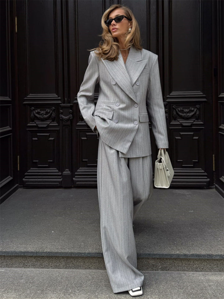 Women's Oversized Double-Breasted Blazer Set with Pinstripes and Wide Pleated Trousers Amarae