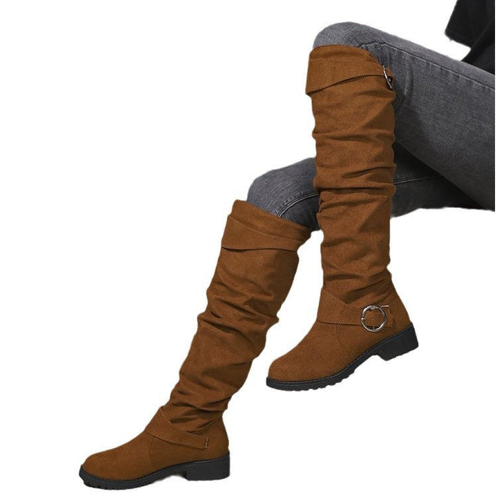 Ladies Over-The-Knee Boots Made Of Soft Suede with Decorative Buckle Detail Lune London