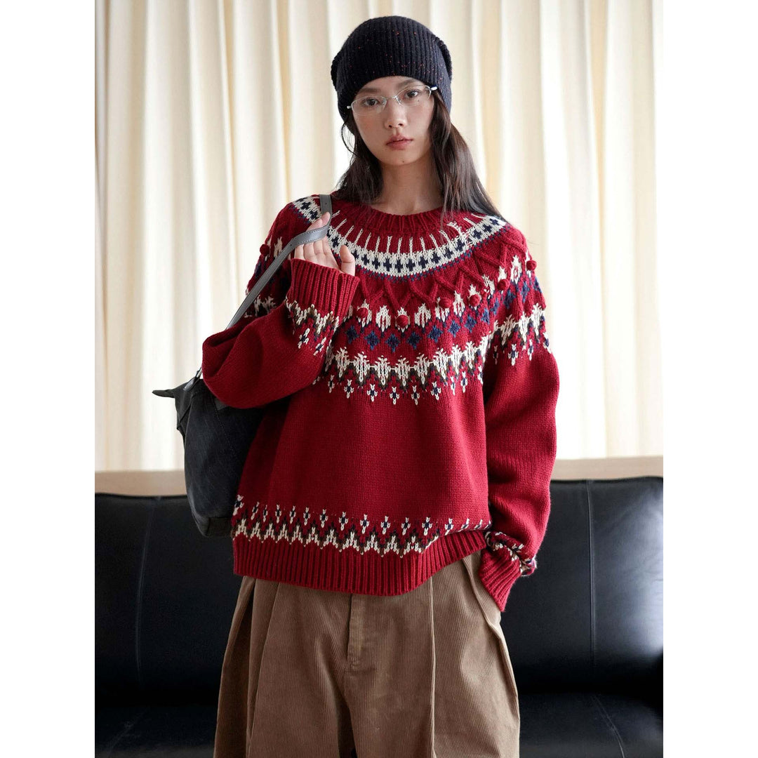 Women's Fair-Isle Knit Sweater with Norwegian Pattern and Oversized Cut Amarae