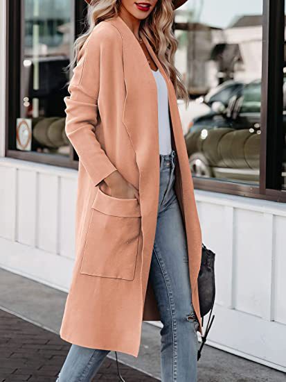 Ladies Long Cardigan with side pockets and open cut Lune London