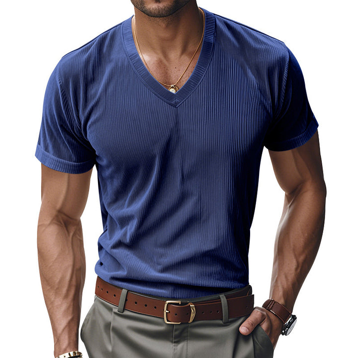 Men's short sleeve knitted V neck T-shirt Lune London