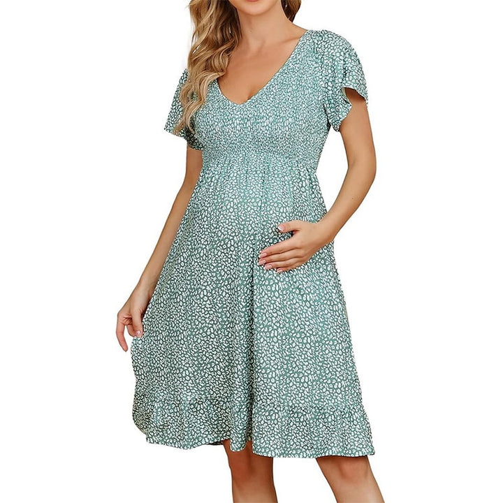 Maxi maternity dress for women with ruffle details Lune London