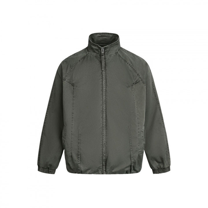 Men's Minimalist Nylon Bomber Jacket with Stand Collar, Raglan Sleeves and Gathered Hem Amarae