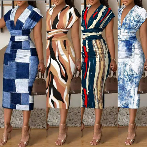 Amarae denim patchwork midi dress for women