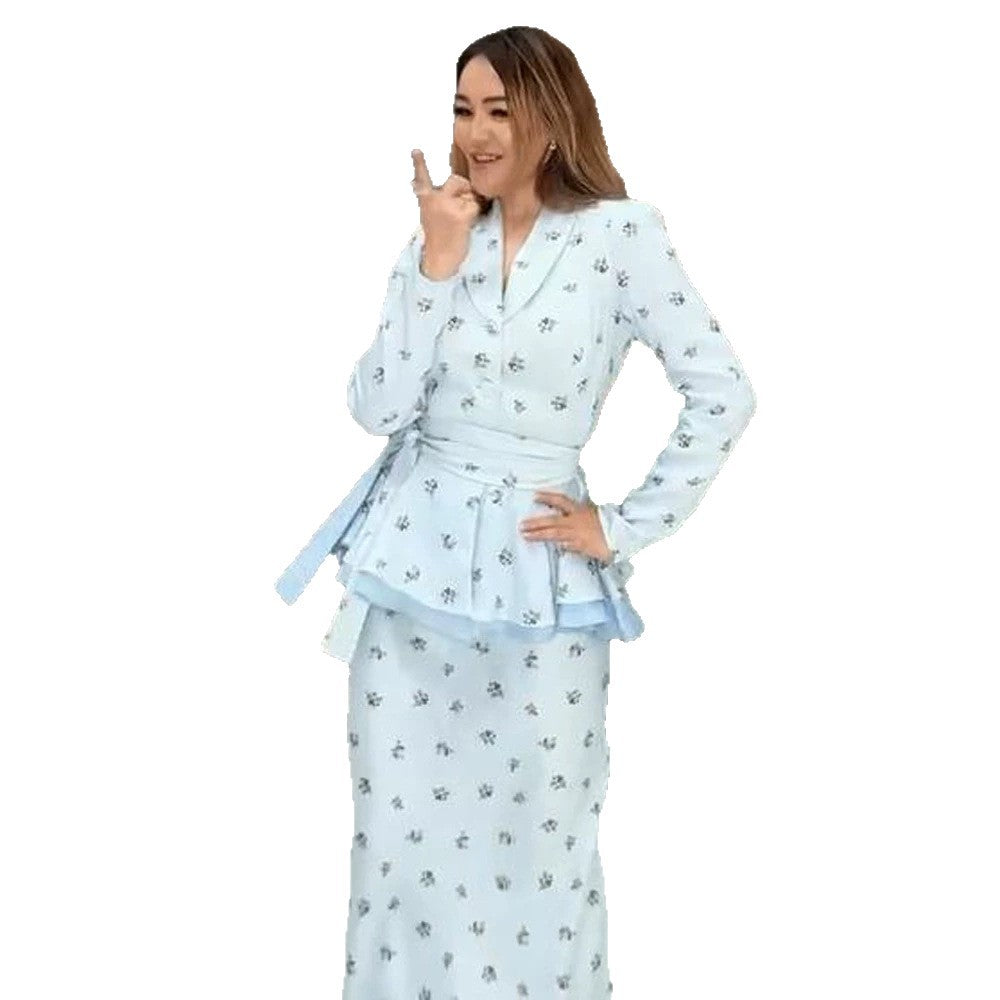 Women's Two-Piece Wrap Set with Peplum Jacket and Figure-Hugging Maxi Skirt Amarae