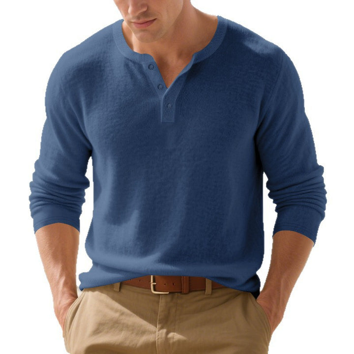 Men's long sleeve T-shirt with button placket and round neck Lune London