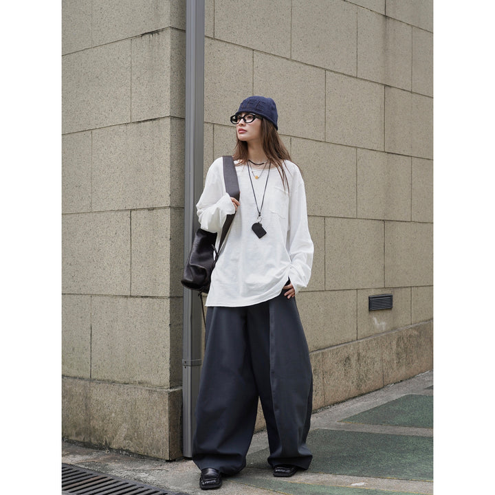 Women's Loose Slub-Jersey Long Sleeve Shirt with Chest Pocket and Casual Hem Amarae