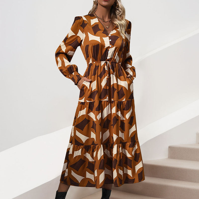 Maxi dress for women with voluminous skirt and refined tied belt Lune London