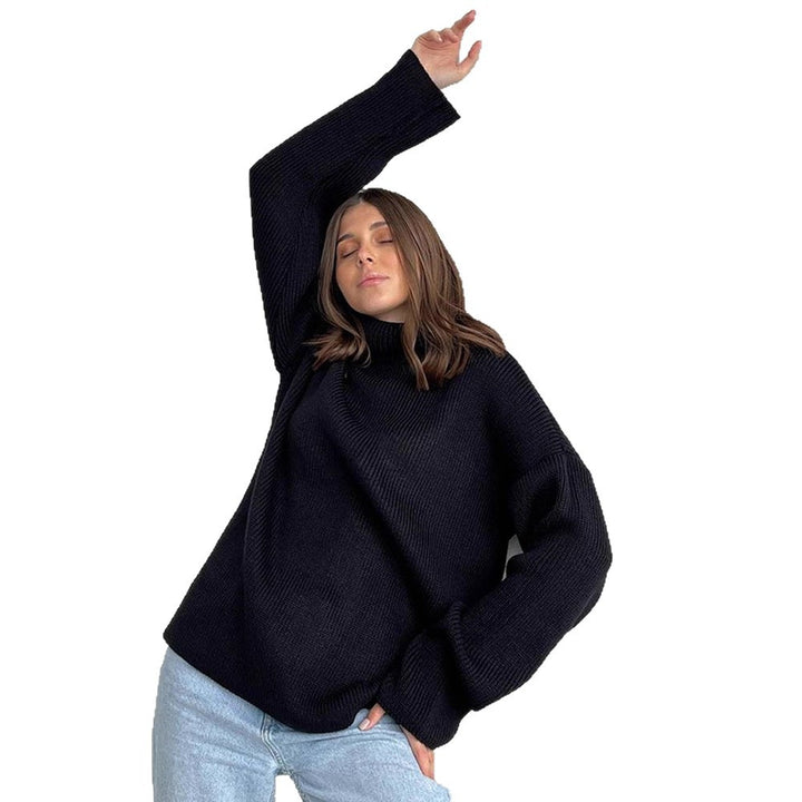 Women Oversized Ribbed Knit Turtleneck Sweater with Extended Cuff Amarae