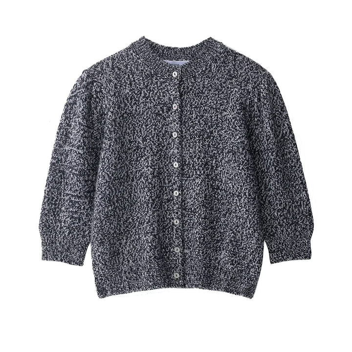 Ladies modern knit jacket with straight shoulders and button placket Lune London