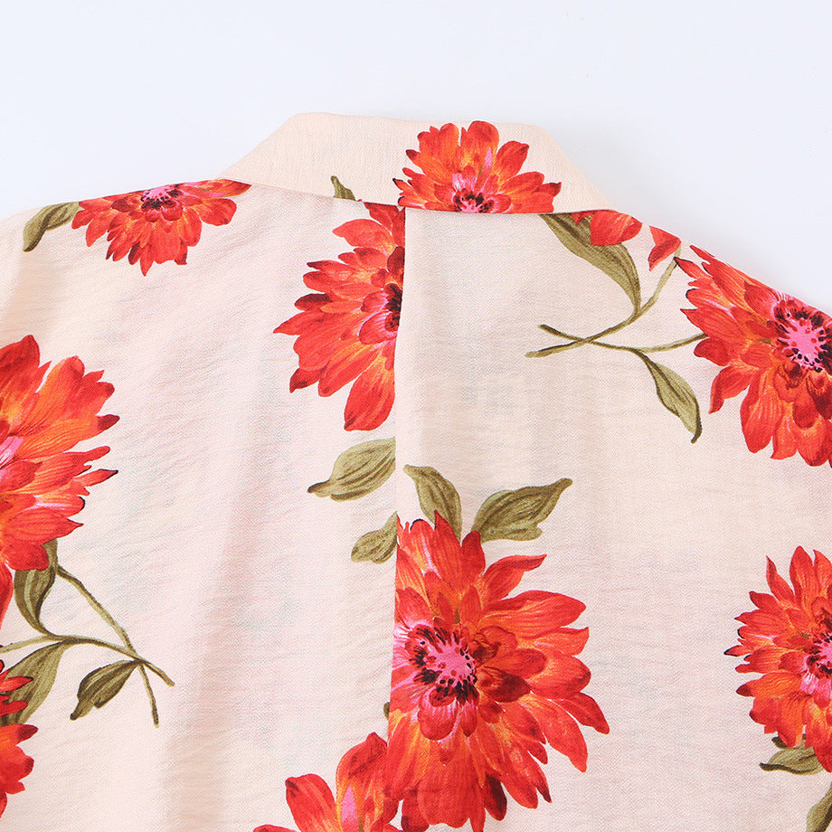Women's oversized blouse with floral print, full button placket and three-quarter sleeves Amarae