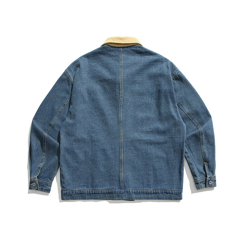 Unisex Boxy Jeans Jacket with Cord Collar, Snap Button Placket and Side Pockets Amarae