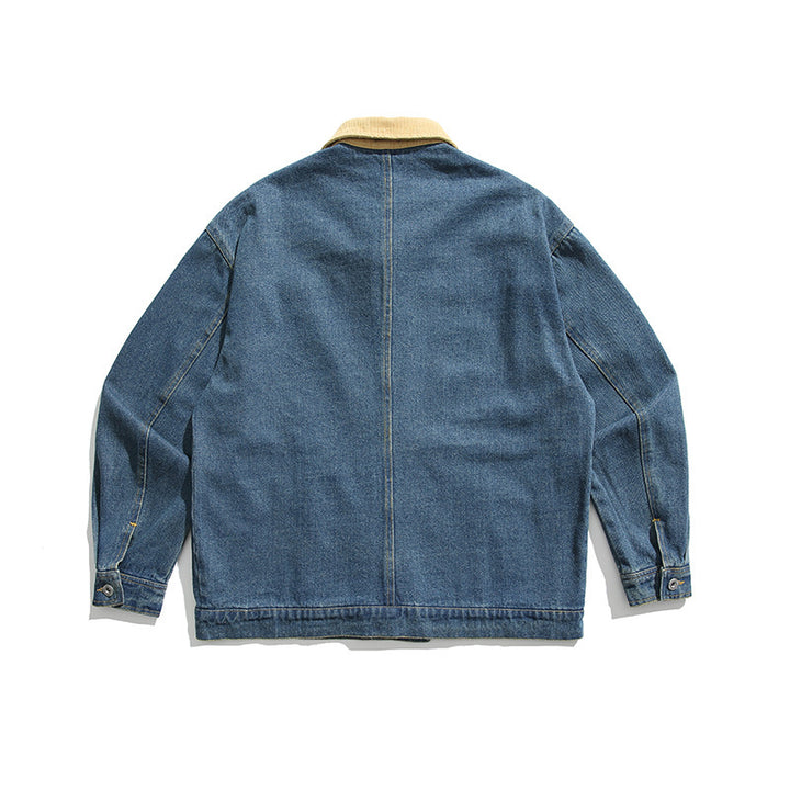 Unisex Boxy Jeans Jacket with Cord Collar, Snap Button Placket and Side Pockets Amarae