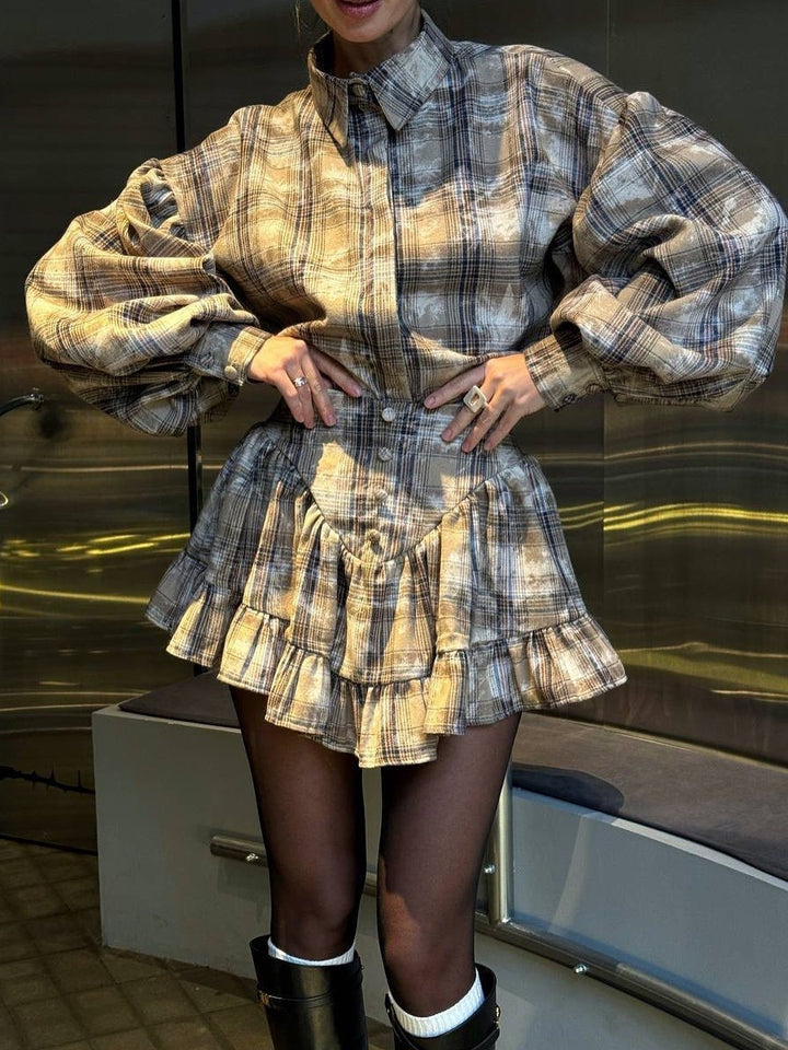Lune London checkered shirt and skirt set for women