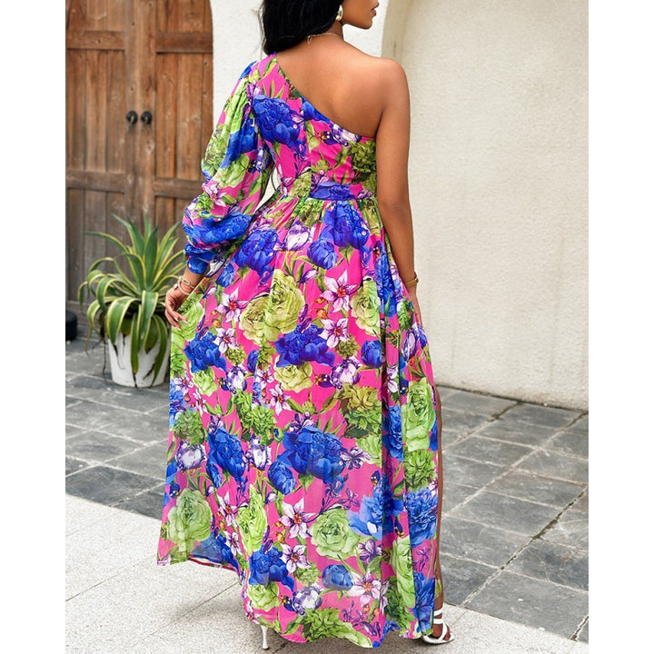 One-shoulder floral print maxi dress Lune London
