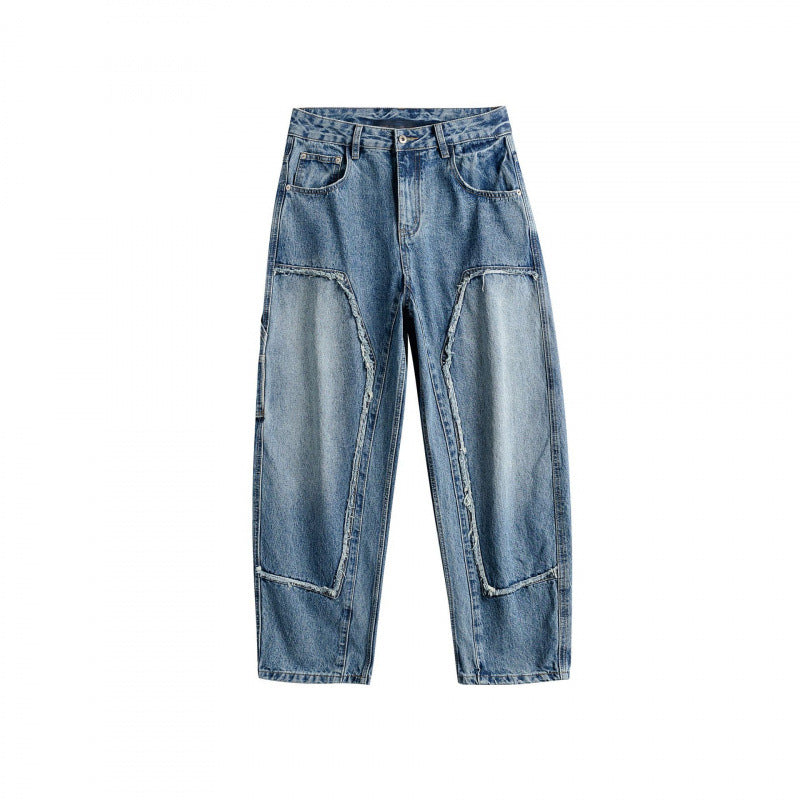 Men's Wide Patchwork Denim Jeans in Baggy Cut with Inserted Knee Panels Amarae