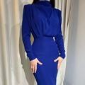 Women Elegant Fitted Dress with High Neck and Ruffles Lune London