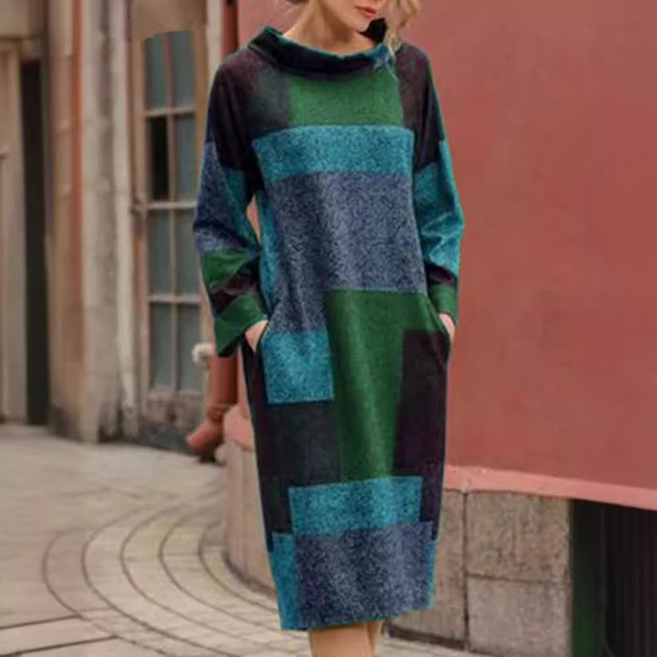 Lune London oversized dress for women with geometric patchwork design