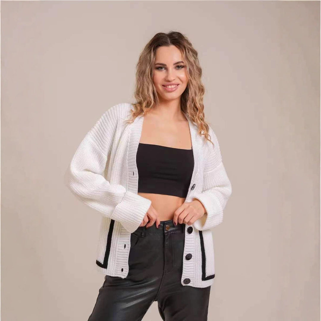 Casual knitted cardigan for women with contrasting pockets and classic button detail Lune London