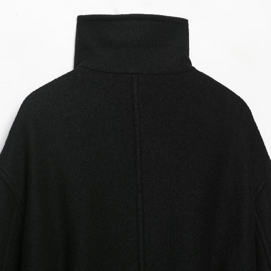 Women Short Duffle Cape Jacket with Stand-up Collar, Toggle Closures and Waist Belt Amarae