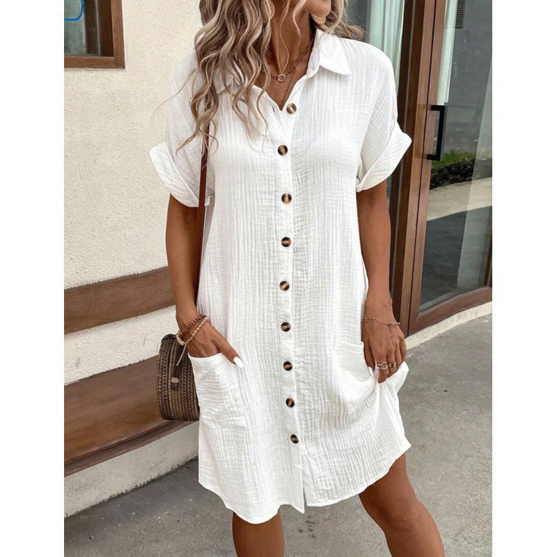 Shirt dress for women with button placket and practical pockets Lune London