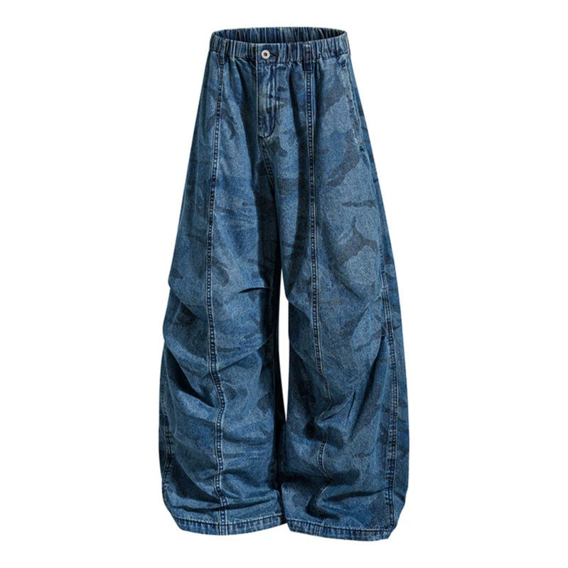 Women's Extra Wide Denim Palazzo Pants with Elastic Comfort Waistband and Distinctive Stitching Details Amarae