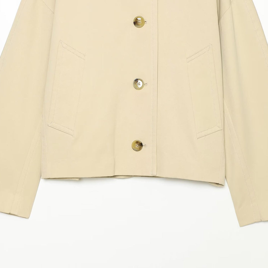 Women's Cropped Boxy Transitional Jacket with Large Shawl Collar and Patch Pockets Amarae