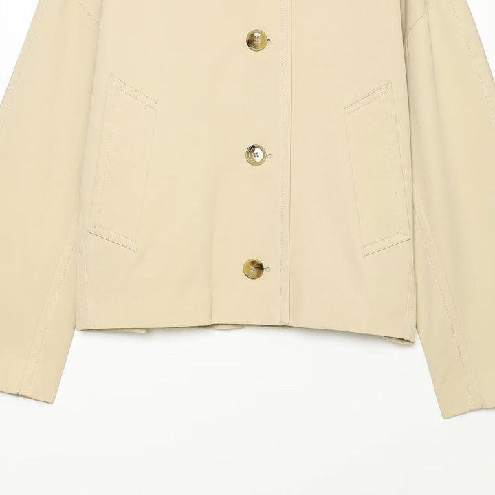 Women's Cropped Boxy Transitional Jacket with Large Shawl Collar and Patch Pockets Amarae