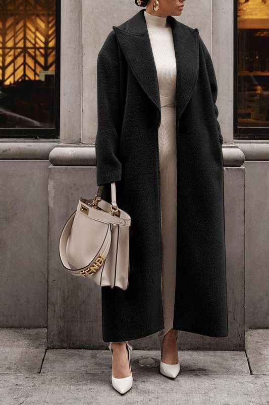 Amarae | Women's Plush Coat - Elegant Long Lapel Coat
