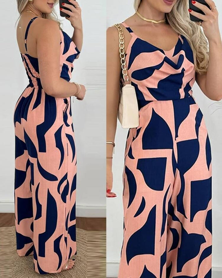 Ladies Elegant Jumpsuit with elegant wrap design and chic floral pattern