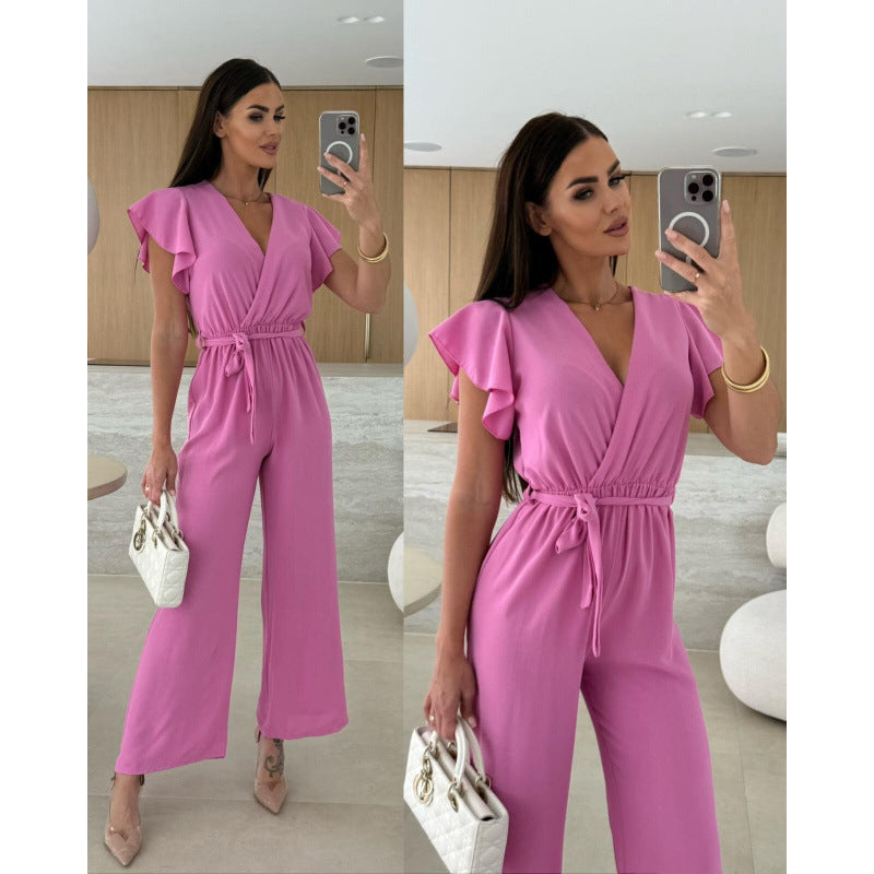Ladies Elegant Jumpsuit with Gathered Neckline Lune London